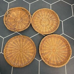 Vintage Woven Wicker Paper Plate Holders -‎ Set of 4 - Boho Picnic Decor